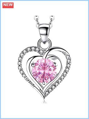 925 Sterling Silver Double Heart Birthstone Pendant Necklace
